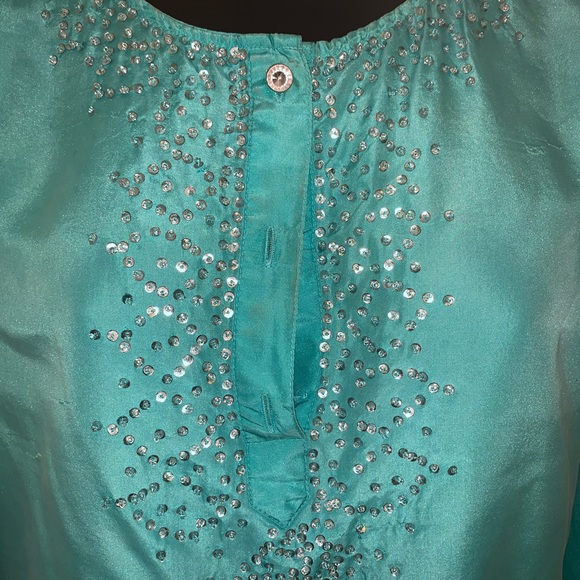Soft teal beaded tunic size M by John Paul Richard - Picture 5 of 6